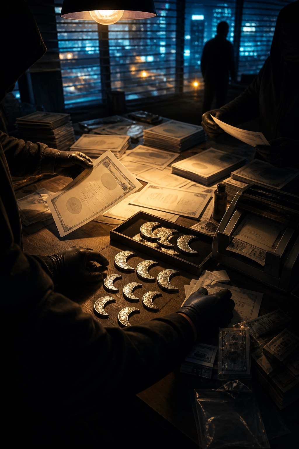 Counterfeit operation with moon-shaped casino tokens