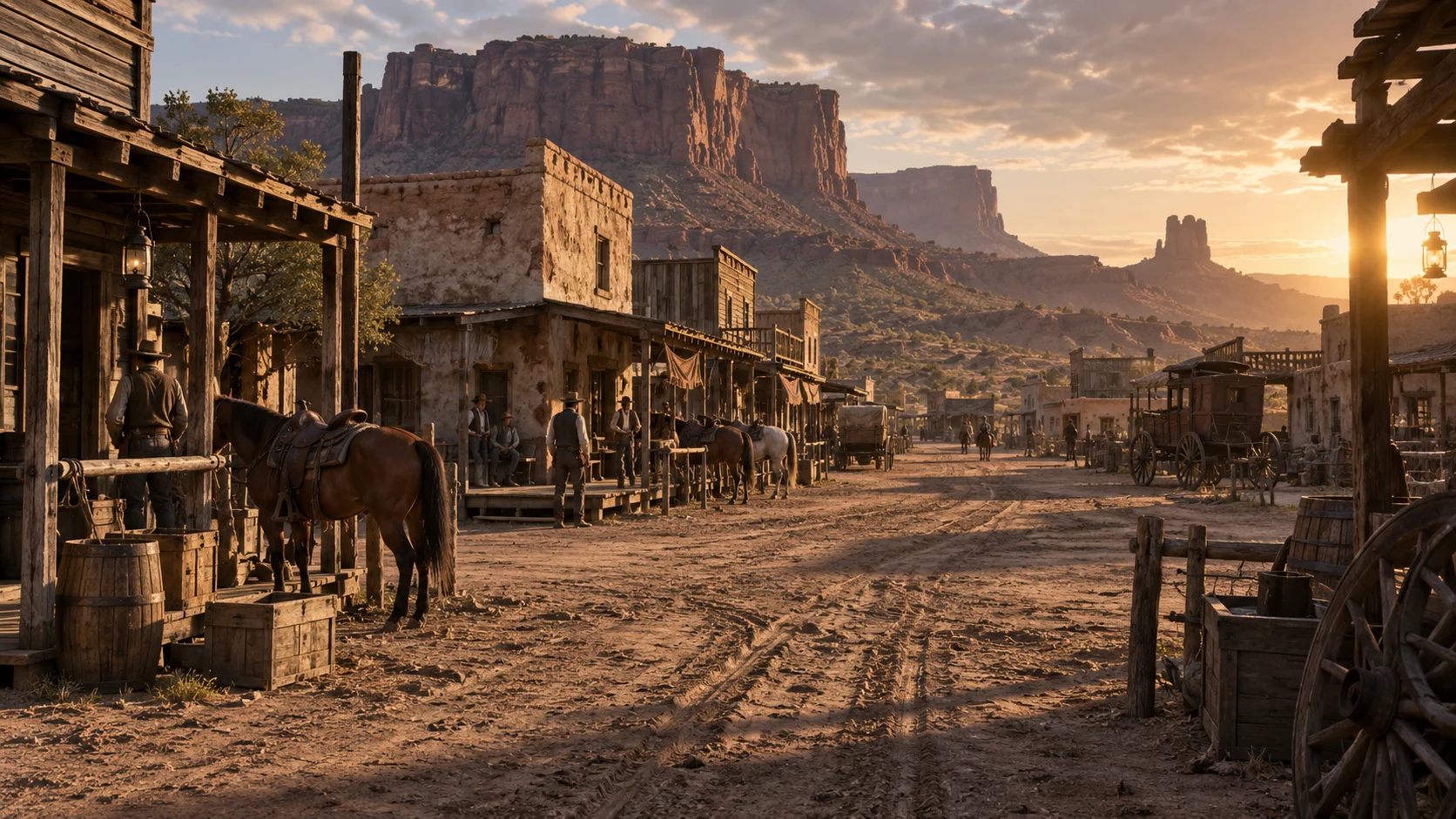 Armadillo-inspired frontier desert street; illustrative concept art